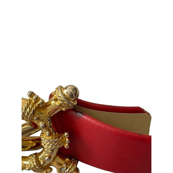 Vintage 1980’s Mimi Di N Women’s Gold Tone Nautical Buckle & Red Belt Signed